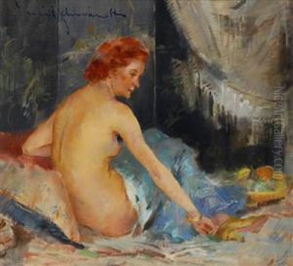 A Nude Girl Oil Painting by Emil Schovanek