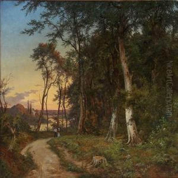 A Couple Walking In The Woods Oil Painting by Axel Thorsen Schovelin