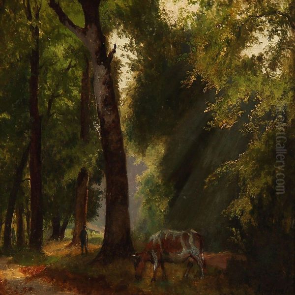 Forest Scene Oil Painting by Axel Thorsen Schovelin