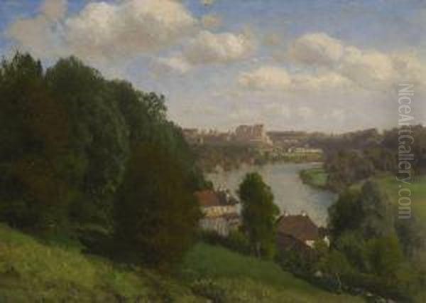 Blick Auf Burghausen Oil Painting by Josef Schoyerer