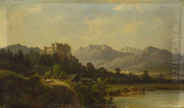 Blick Auf Schloss Hollenburg Oil Painting by Josef Schoyerer