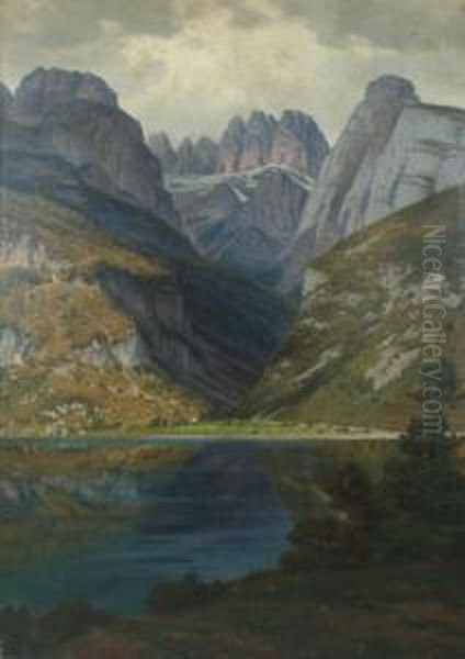 Il Lago Di Molveno - Trentino/dolomiti Oil Painting by Josef Schoyerer