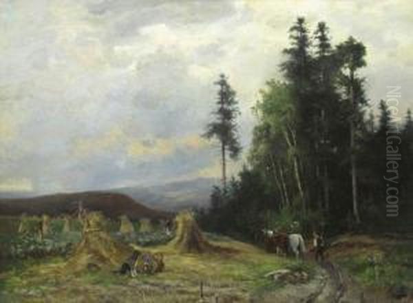 Feldlandschaft Am Waldrand Oil Painting by B. Schrader