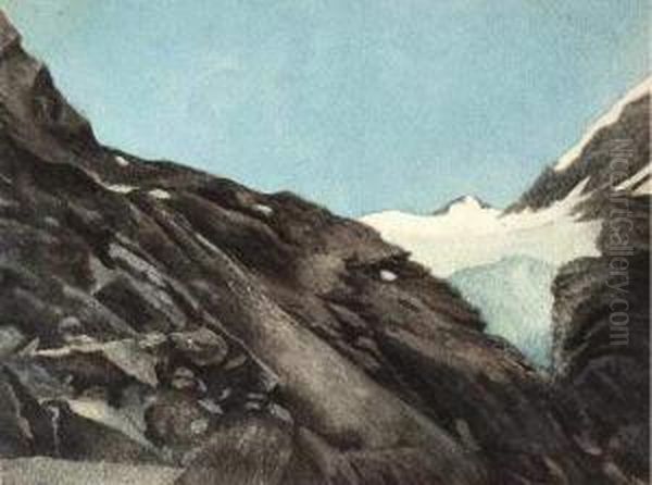 Le Glacier Du Baounnet Vu D'anciennes Moraines, Vallee D'averole. Oil Painting by Frantz Schrader