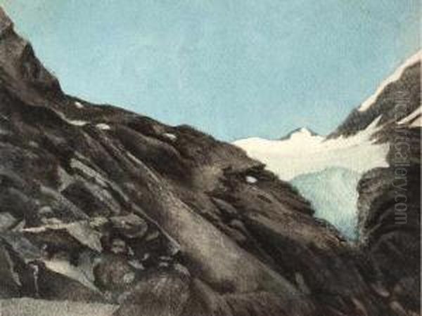 Le Glacier Du Baounnet Vu Danciennes Moraines Oil Painting by Frantz Schrader