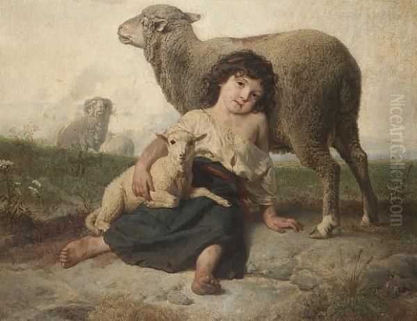 The Young Shepherdess Oil Painting by Julius Friedrich A. Schrader