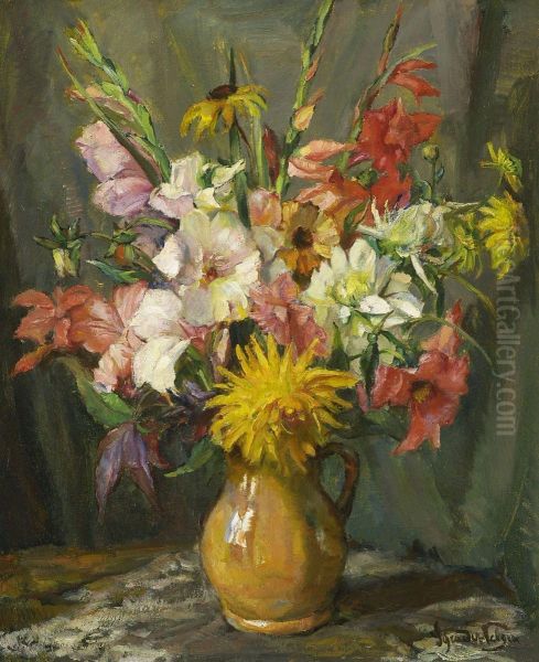 Sommerblumen In Tonkrug Oil Painting by Carl Hans Schrader-Velgen