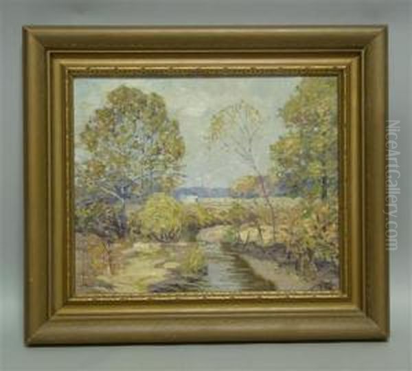 Meadow Stream In Autum Oil Painting by Abraham John Schram