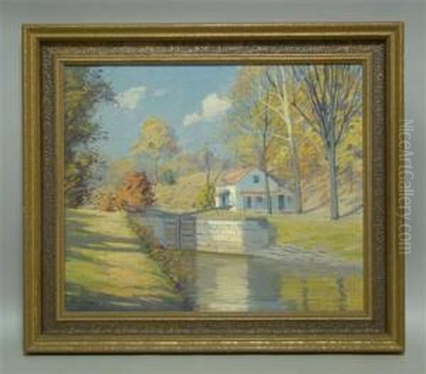 Lock On Canal Oil Painting by Abraham John Schram