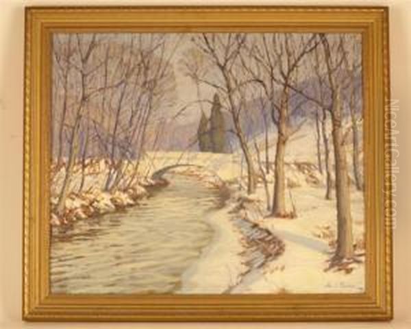 Stream In Winter Oil Painting by Abraham John Schram