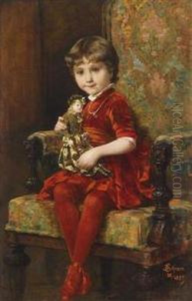 Girlwith Doll Oil Painting by Alois Hans Schramm