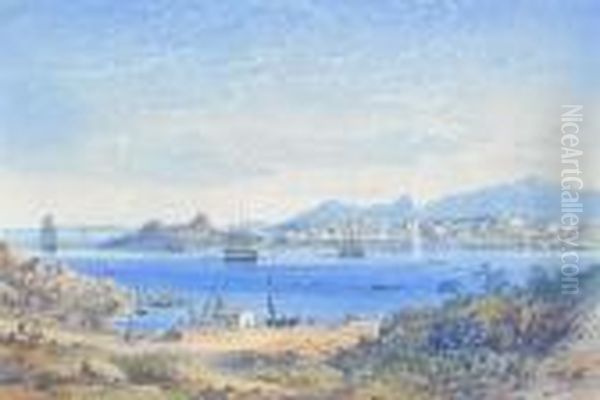 View Of A Harbour Oil Painting by Anton Schranz