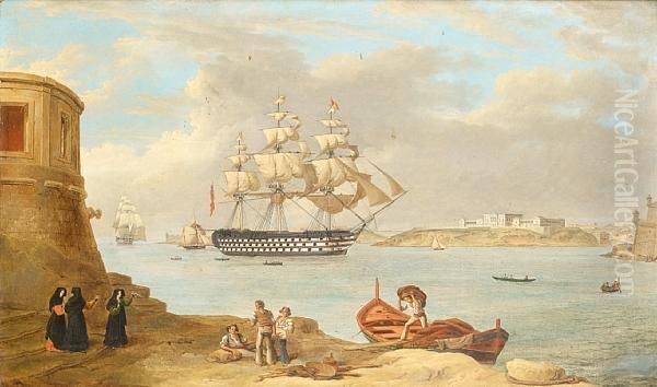 Hms Britannia Oil Painting by Anton Schranz