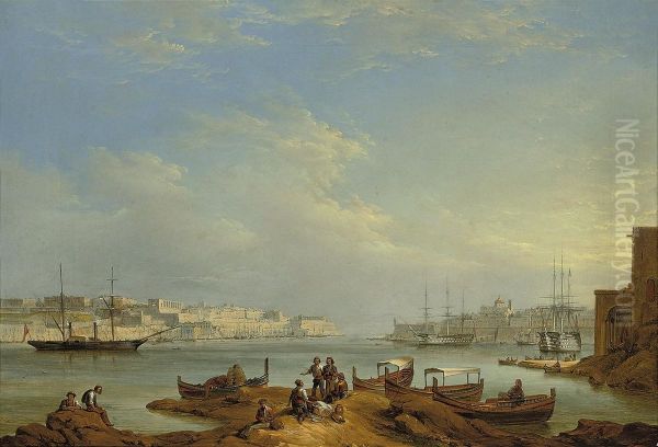 A View Of Grand Harbour Oil Painting by Johann Schranz