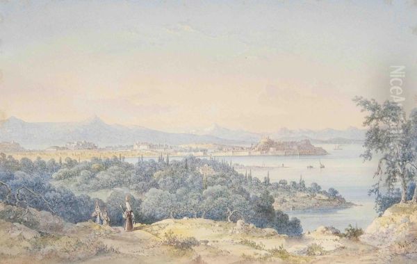 A View Of Corfu Taken From The South Oil Painting by Josef Schranz