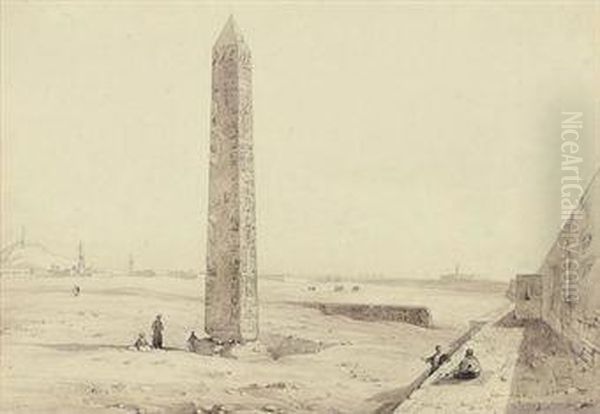 View Of Cleopatra's Needle In Its Original Position Outsidealexandria, Egypt Oil Painting by Josef Schranz