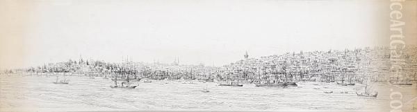 Panorama Of Constantinople Oil Painting by Josef Schranz