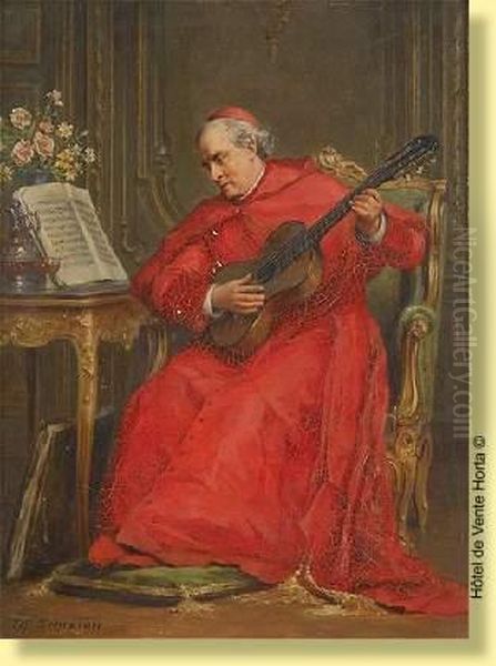 Cardinal Jouant De La Guitare Oil Painting by Charles Baptiste Schreiber