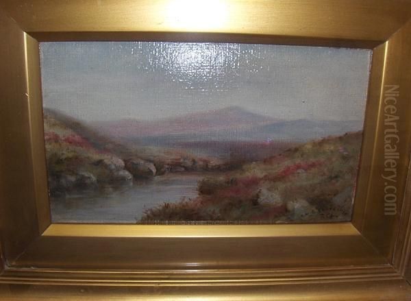 Dartmoor Landscape With Stream Andheather Oil Painting by Charlotte Mount B. Schreiber