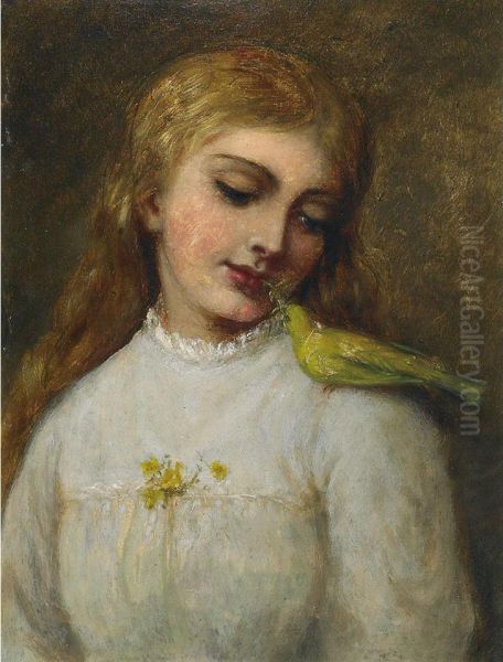 Miss Grahame With Canary Oil Painting by Charlotte Mount B. Schreiber