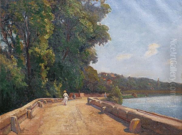 Route Au Bord De L'eau A Athis-mons Oil Painting by Georges Schreiber