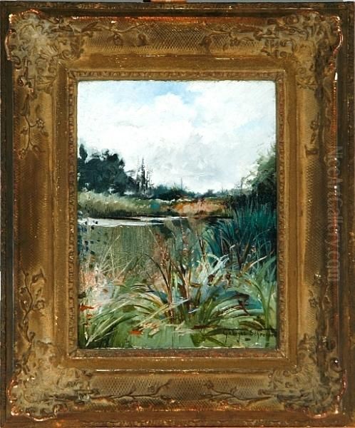 A Summer Day By A Pond Oil Painting by Georges Schreiber