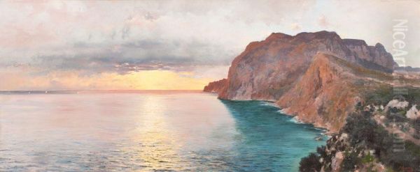 Ansicht Von Capri Beim Sonnenuntergang Oil Painting by Peter Conrad Schreiber