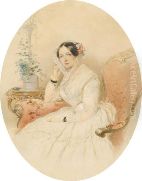 Portrait Of An Elegant Lady Oil Painting by Karl August Schreinzer