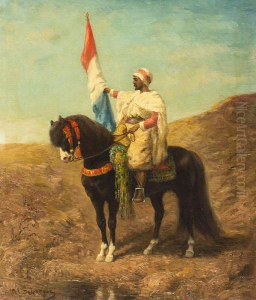 Arab Horse And Soldier Oil Painting by Adolf Schreyer