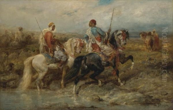 Fording A Stream Oil Painting by Adolf Schreyer