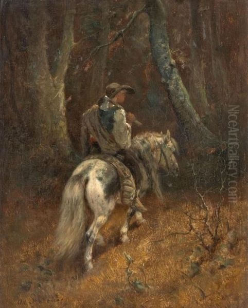 Ein Reiter Im Wald Oil Painting by Adolf Schreyer