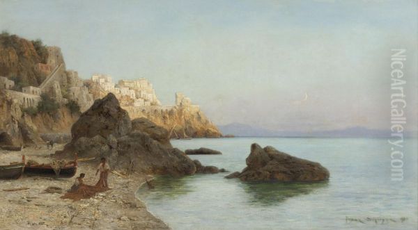 Veduta Di Amalfi Oil Painting by Franz Schreyer