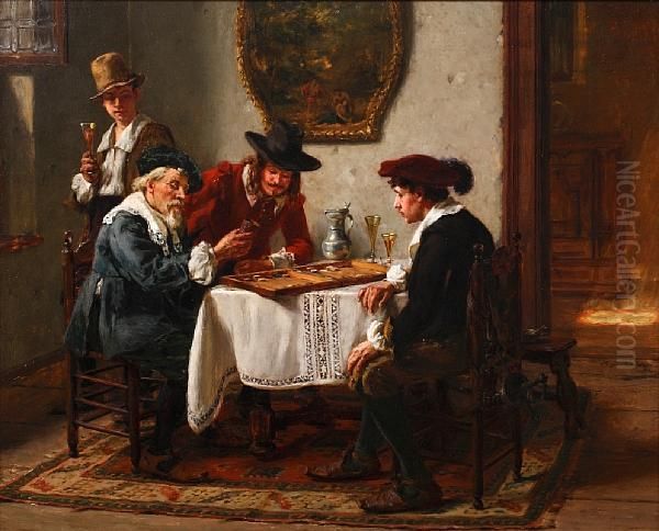 The Backgammon Game Oil Painting by Albert Friedrich Schroder