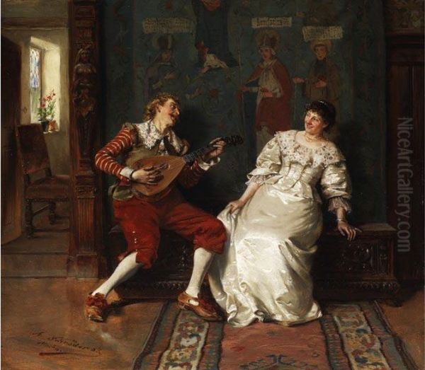 Der Lautenspieler Als Minnesanger Oil Painting by Albert Friedrich Schroder