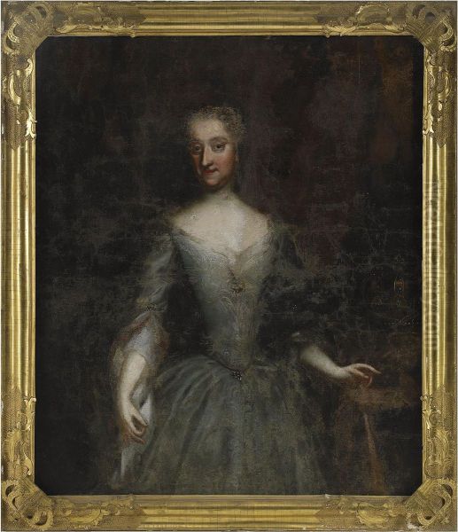 Portratt Av Drottning Ulrika Eleonora D.y. Ikladd Vit Klanning Samt Guldbroderad Hermelinmantel Oil Painting by Georg Engelhard Schroder