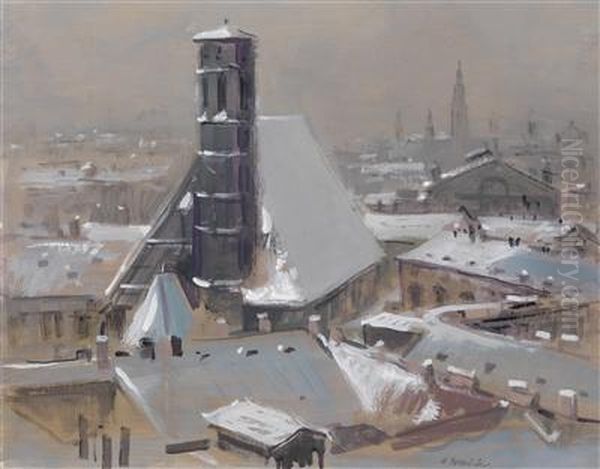 A View Over Vienna Roofs And Minoritenkirche Oil Painting by Heinrich Schroder