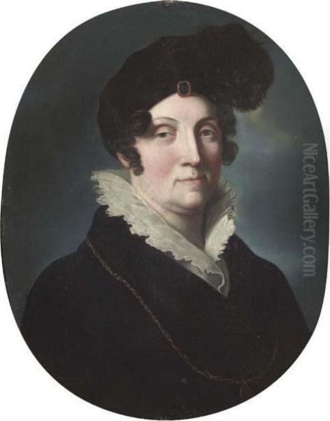 Portrait Of Amalie Margravine Of Baden, Mother Of Duchess Marie, Bust-length, In A Black Gown Oil Painting by Johann Heinrich Schroder