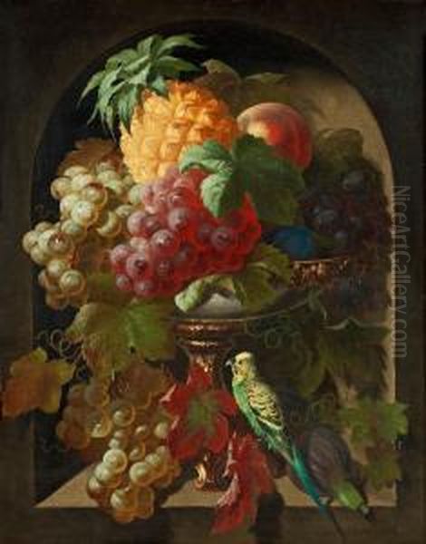 Still Life With Flowers& Still Life With Fruits Oil Painting by Theodor Schroder