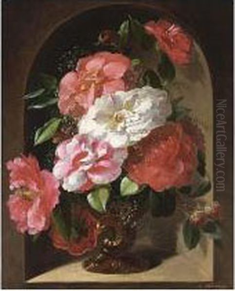 A Still Life With Flowers In A Vase Oil Painting by Theodor Schroder