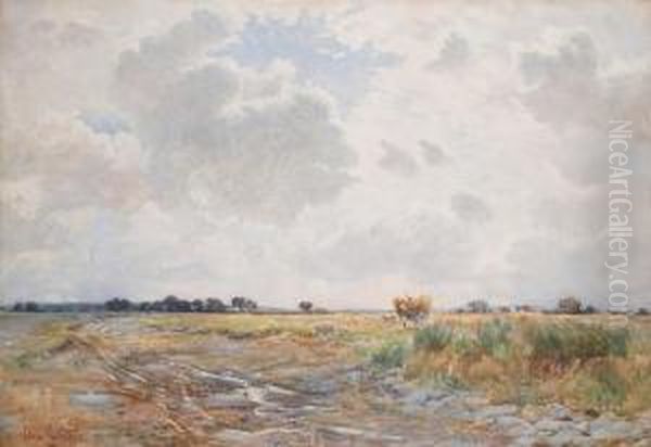 An Open Cornfield Oil Painting by Walter Schroder