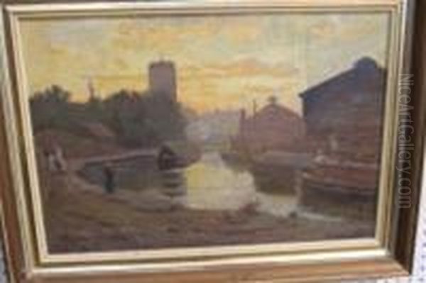 Evening On The Canal Oil Painting by Walter Schroder