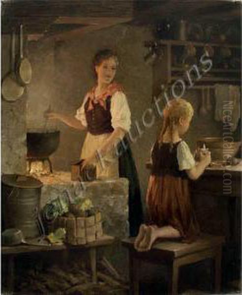 The Little Helper Oil Painting by Friedrich Kassel Schroeder