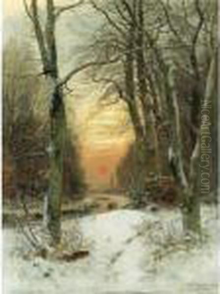 Winterlandschaft (winter Landscape) Oil Painting by Wilhelm Schroeter