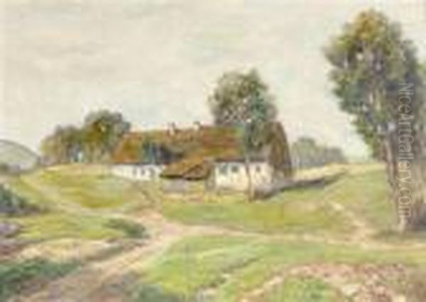 View On A Farm Oil Painting by Franz August Schubert