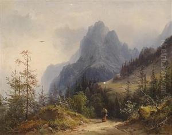 View Of Themuhlsteinhorn Oil Painting by Heinrich Carl Schubert