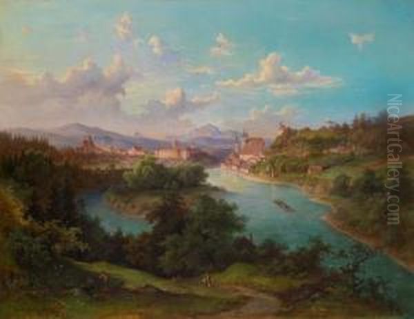 Ansicht Der Stadt Steyr Oil Painting by Heinrich Carl Schubert