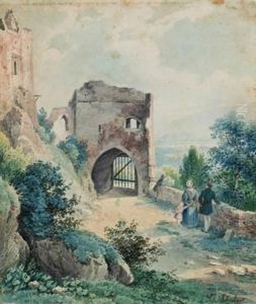 Ausblick Von Einer Ruine Oil Painting by Heinrich Carl Schubert