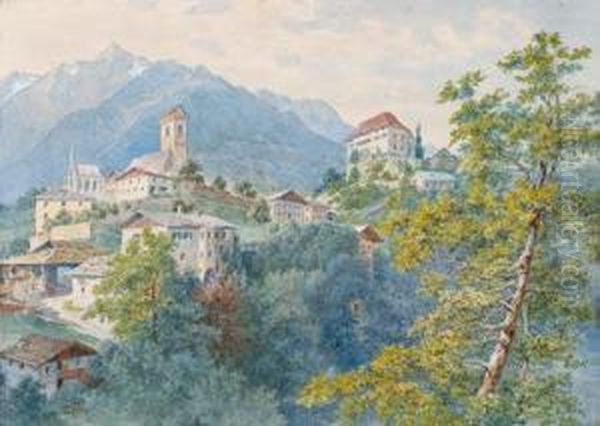 Schenna Castle Near Meran Oil Painting by Heinrich Carl Schubert