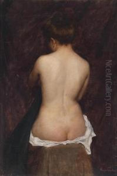 Female Nude From Behind Oil Painting by Hugo Schubert