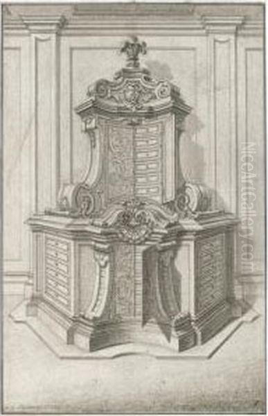 Design For A Medal Cabinet Oil Painting by Johann Jacob Schubler